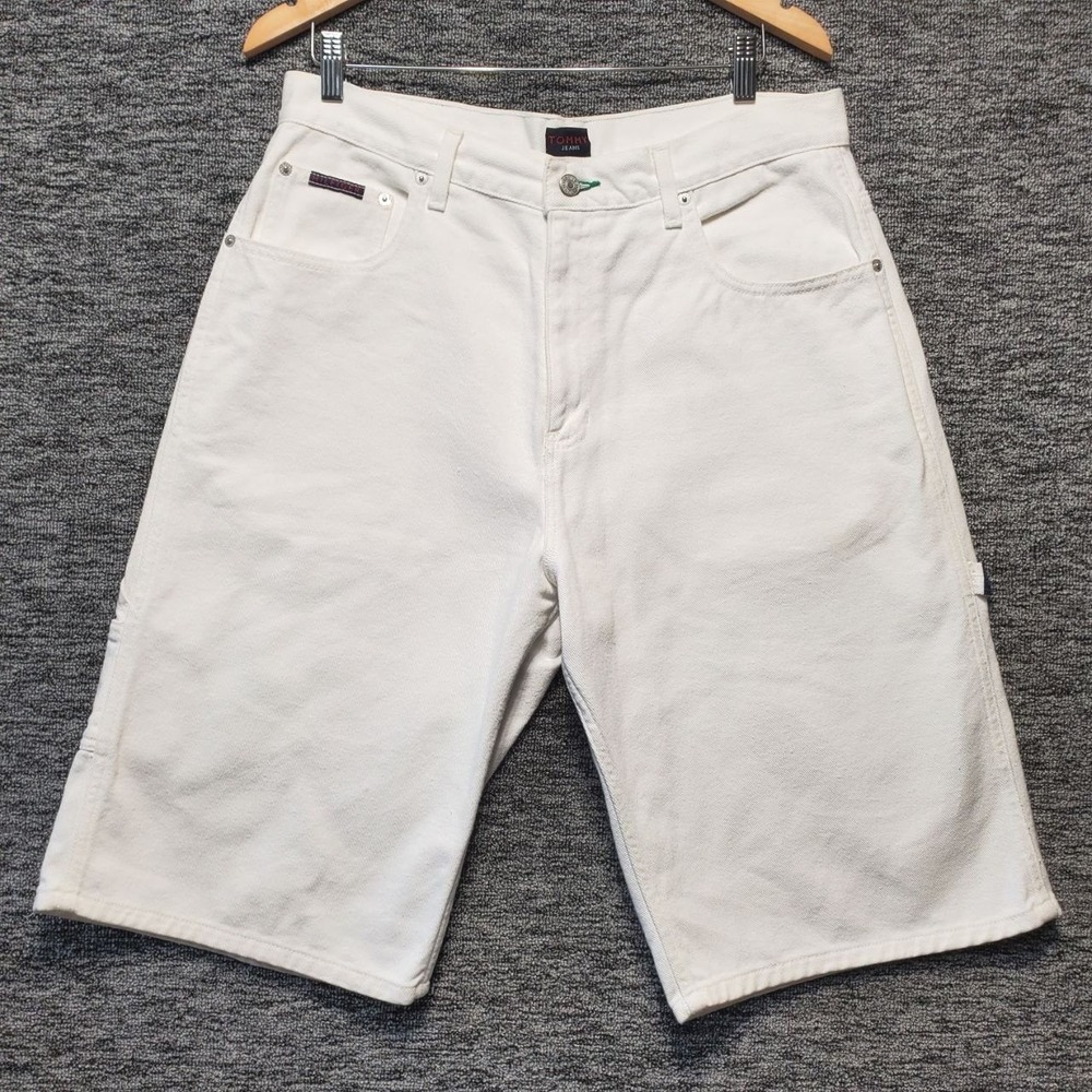 VTG Tommy Hilfiger Jeans Carpenter Shorts Mens 34 White Denim 90s Baggy Jorts